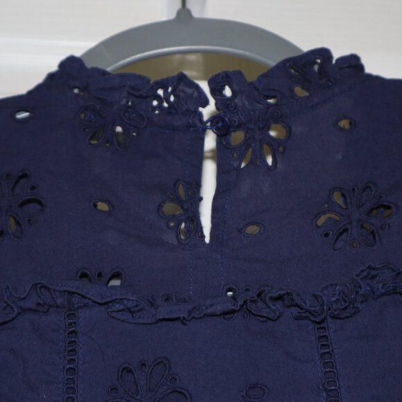 J. Crew | Navy Ruffle Trim Eyelet Top, Size S - Picture 4 of 13